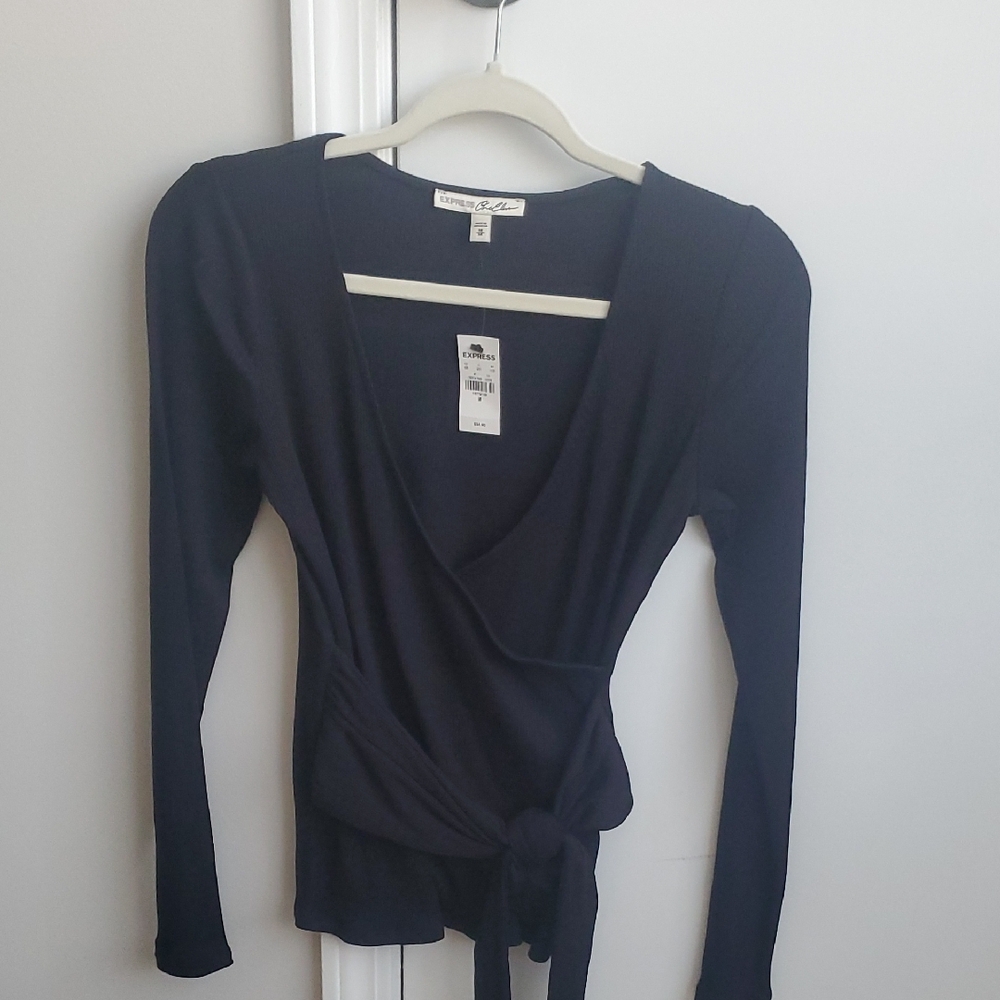 Express Black Long Sleeve Wrap Blouse